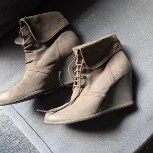 Tesori Brown Lace-Up Wedge Boots